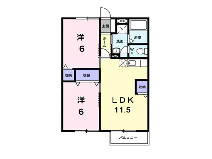 セレソB棟(2LDK/1階)の間取り写真