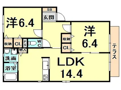 ソレイル・レヴァントII番館(2LDK/1階)の間取り写真