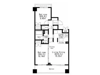 レジディア世田谷弦巻(2LDK/4階)の間取り写真