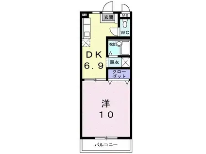 ヴィラハピネス(1DK/2階)の間取り写真