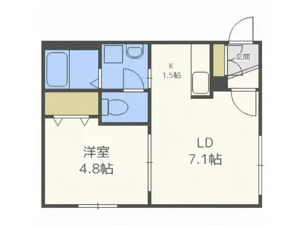 リバーサウス平岸(1LDK/2階)の間取り写真