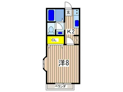 ルミエール2(1K/1階)の間取り写真