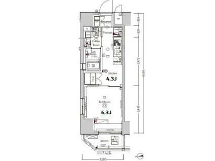 ジーベック上野(1K/11階)の間取り写真