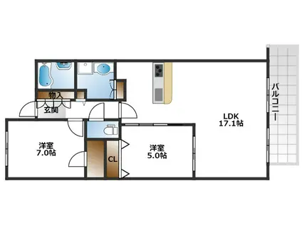 ディアクレスト南桜塚(2LDK/4階)の間取り写真