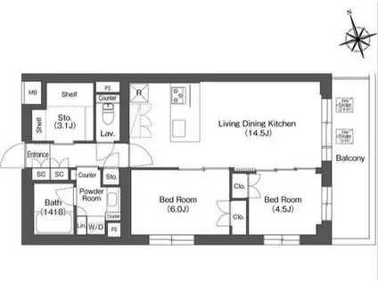 ルーウェ東大泉(2LDK/3階)の間取り写真