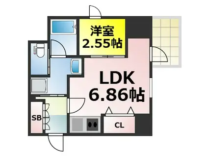 シーズンフラッツ新町(1DK/4階)の間取り写真