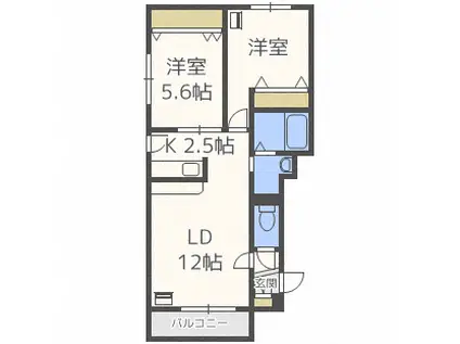 I CERA 北32条(2LDK/1階)の間取り写真