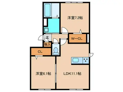D-ROOM和白 W(2LDK/3階)の間取り写真