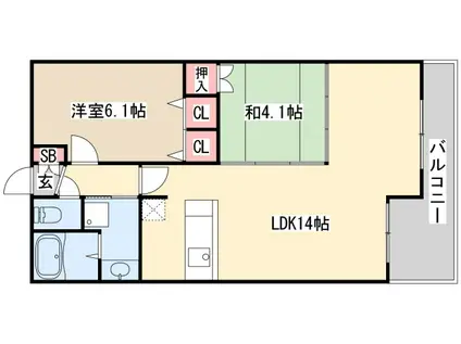 レジディア三宮東(2LDK/11階)の間取り写真