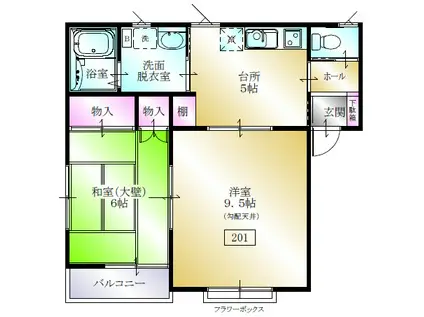 ダイナスティー南ヶ丘(2DK/2階)の間取り写真