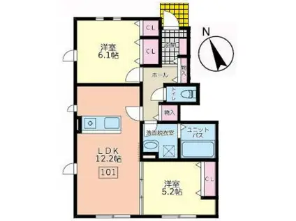 フルール(2LDK/1階)の間取り写真