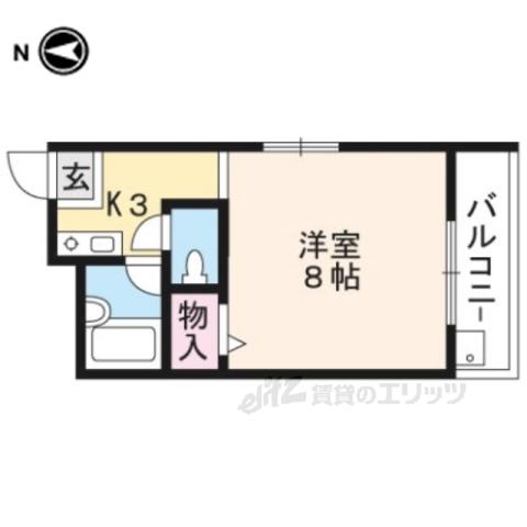 アパルトマン御所西(1K/3階)の間取り写真