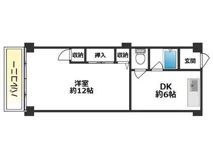 領家マンション(1DK/6階)の間取り写真