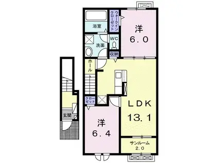 シャインビューIII(2LDK/2階)の間取り写真