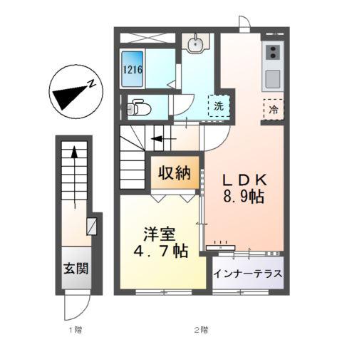 RH 柳川(1LDK/2階)の間取り写真