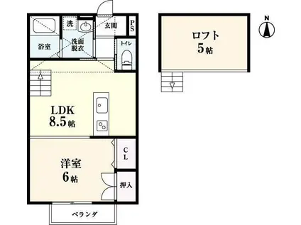 リゾート三日月 B棟(1LDK/2階)の間取り写真