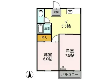 サンシャイン雄町B(2K/2階)の間取り写真