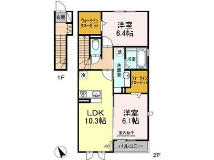 アート クレール A棟(2LDK/2階)の間取り写真