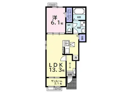 ウルルII(1LDK/1階)の間取り写真