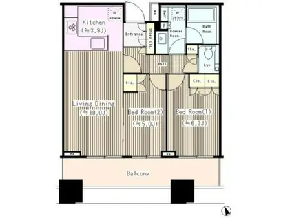 グランドターミナルタワー本八幡(2LDK/13階)の間取り写真