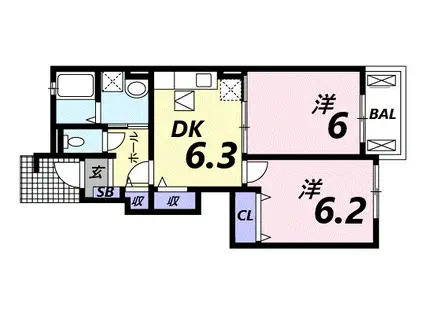 プリムローズ(2DK/1階)の間取り写真