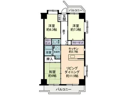 ヒルクレスト湘南(3LDK/8階)の間取り写真