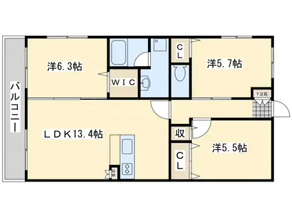 CLAIRひびきの 一番館(3LDK/2階)の間取り写真