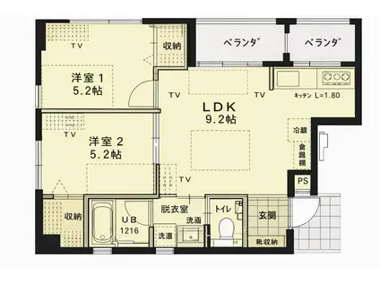 ルーチェ泊(2LDK/3階)の間取り写真