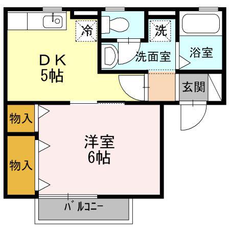 ファンテール B(1DK/2階)の間取り写真