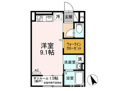 カーサ シエロ(ワンルーム/1階)の間取り写真