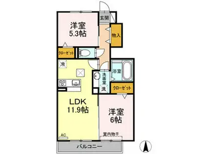 コゥジィーコート(2LDK/1階)の間取り写真