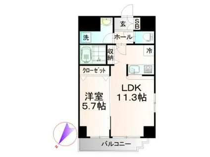 ドゥーエアルコバレーノ中央(1LDK/3階)の間取り写真