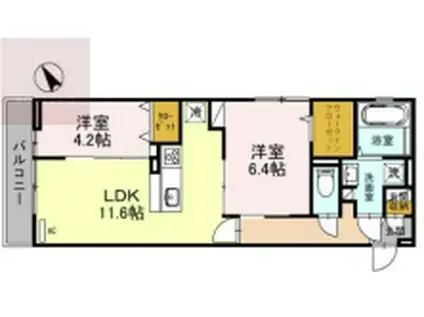リオ放出(2LDK/1階)の間取り写真
