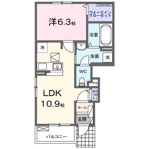 ラビアン ローゼ(1LDK/1階)の間取り写真