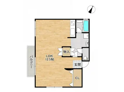 ヴィレジアうえだ(ワンルーム/2階)の間取り写真