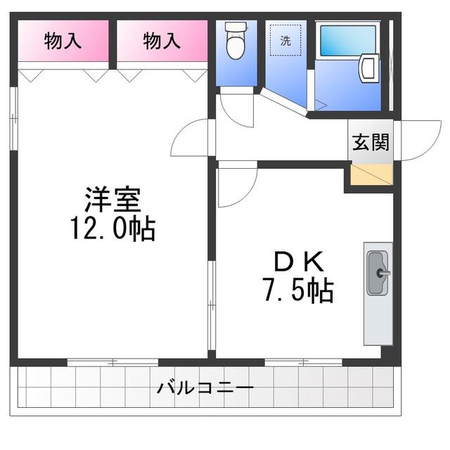 大津池第二マンション(1DK/1階)の間取り写真