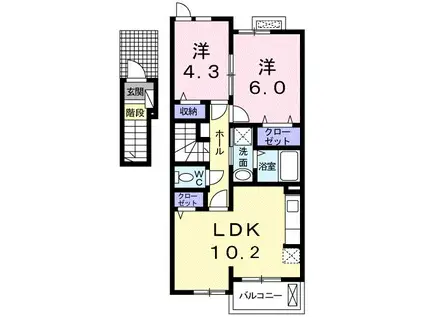 ヴァイデ リーサ 栃本町(2LDK/2階)の間取り写真