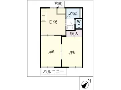 セリーノ丸根(2DK/2階)の間取り写真
