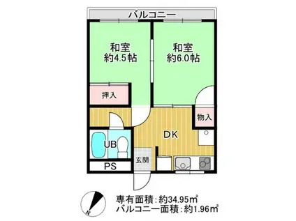 シロハイヌ春日出(2DK/4階)の間取り写真