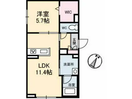 テラ五日市駅(1LDK/1階)の間取り写真