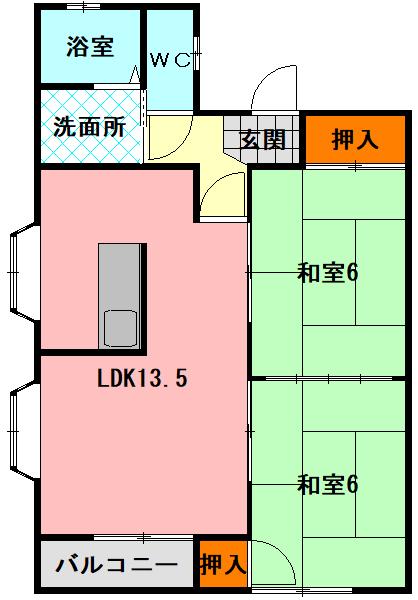 KENS駒生(2LDK/2階)の間取り写真