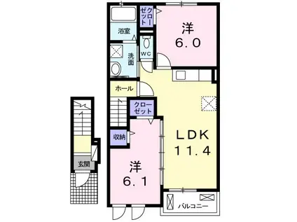 イリーデ A(2LDK/2階)の間取り写真