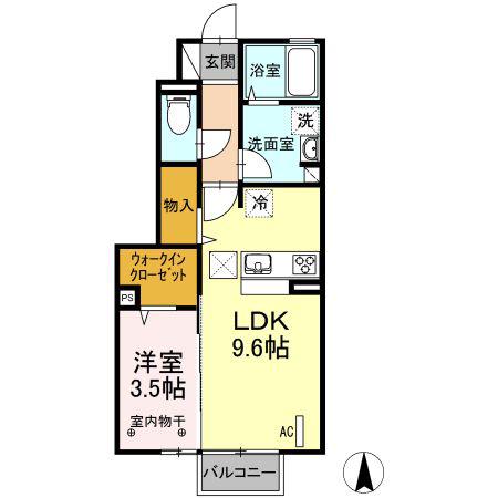 クレールシャンブル A(1LDK/1階)の間取り写真
