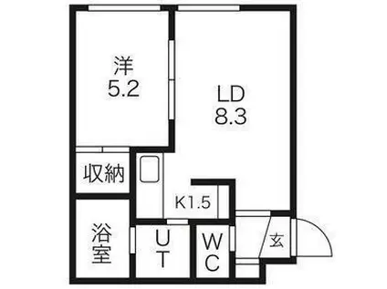 モコ ブラック(1LDK/3階)の間取り写真