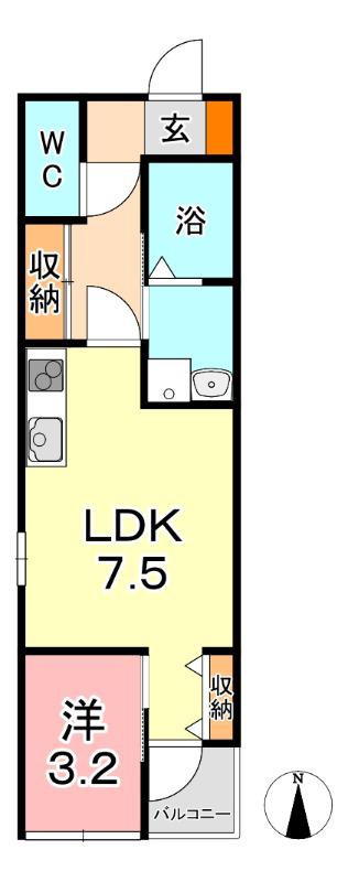クレストコートA(1LDK/2階)の間取り写真