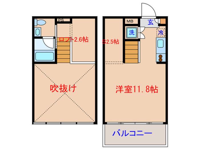 ドゥーエ新丸子(ワンルーム/2階)の間取り写真