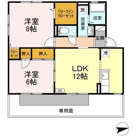 ロジュマン浜乃木(2LDK/1階)の間取り写真