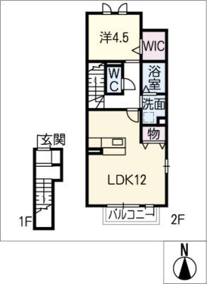 エムグランデ B棟(1LDK/2階)の間取り写真