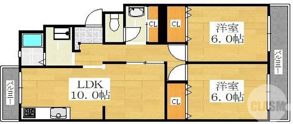 安田マンション(2LDK/2階)の間取り写真