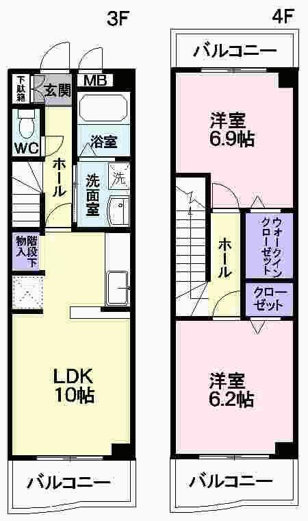 アビタシオンII(2LDK/3階)の間取り写真